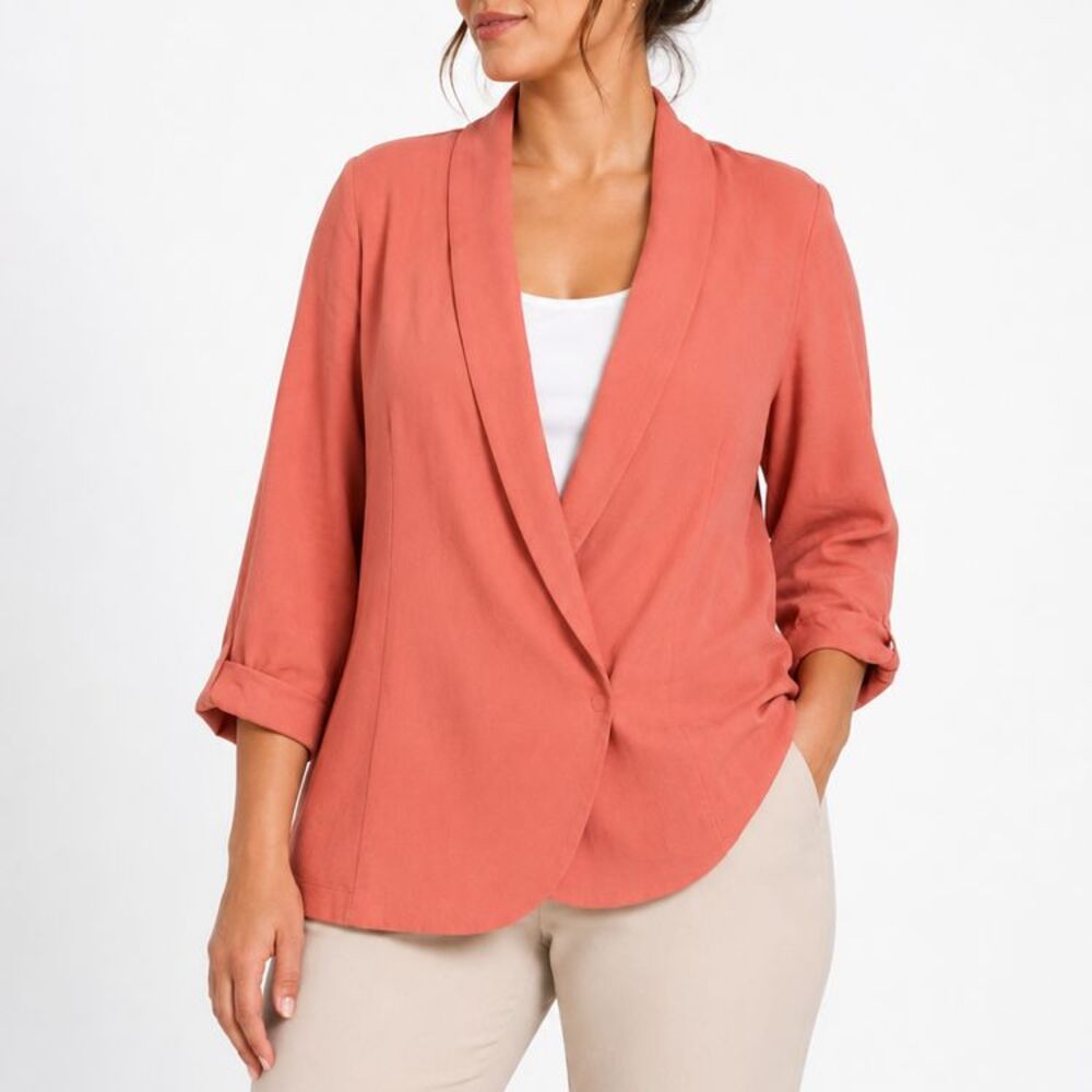 Torrid Size 3 Coral Rust Drape Front Hi Low Blazer Jacket Plus Size